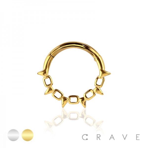 316L SURGICAL STEEL SPIKE SEPTUM HINGED SEGMENT HOOP RING